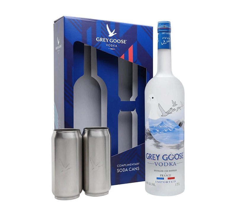 Grey Goose Vodka Magnum Gift Set With 2 Complimentary Soda Cans 1.75L